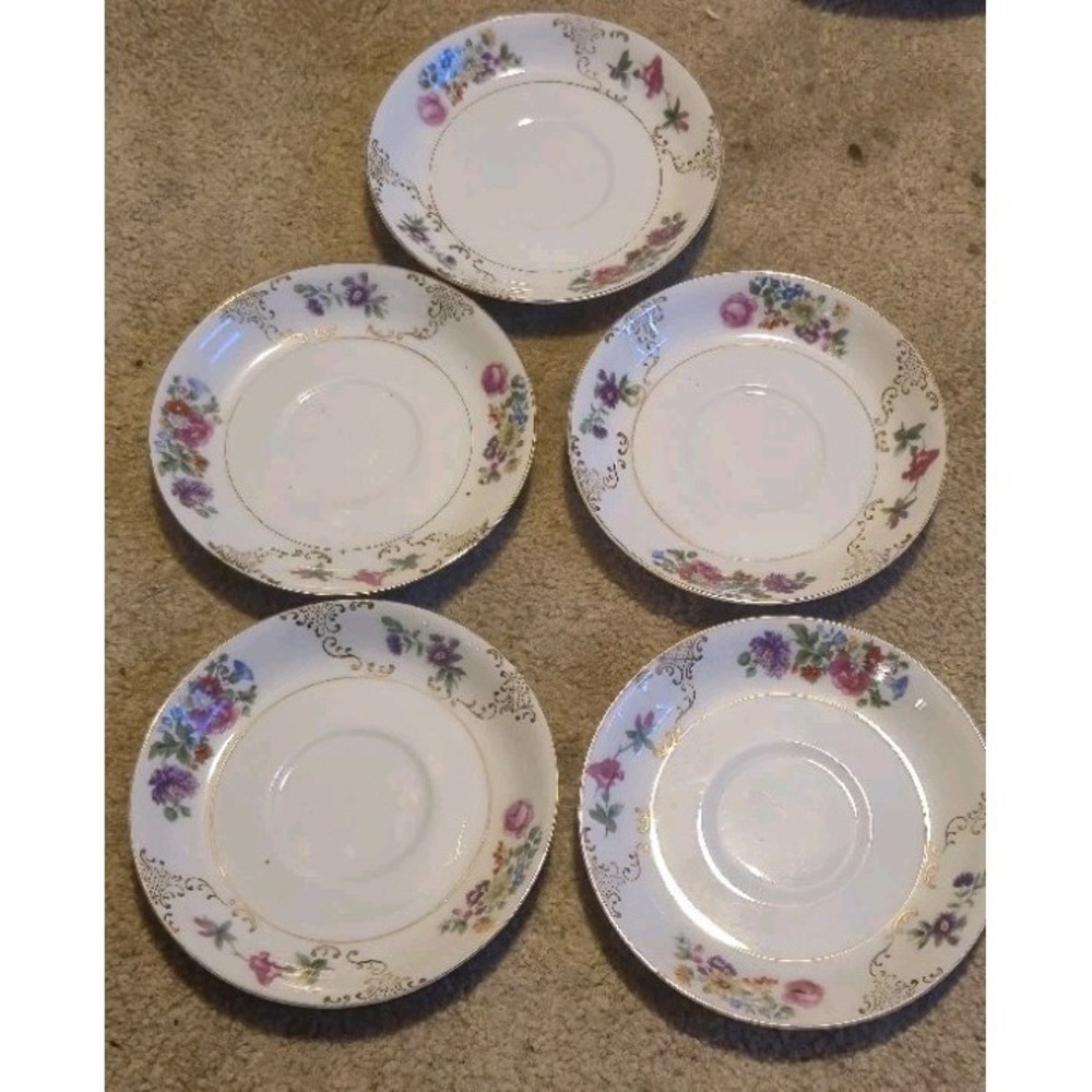 Vintage Moriyama SGK China Floral Gold Trim Saucers Japan Set of 5
